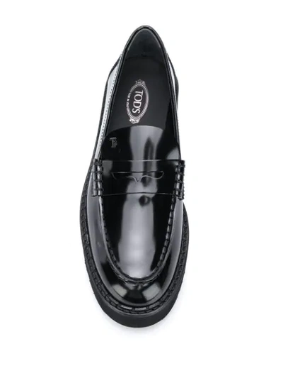 Shop Tod's Platform Leather Loafers In Black