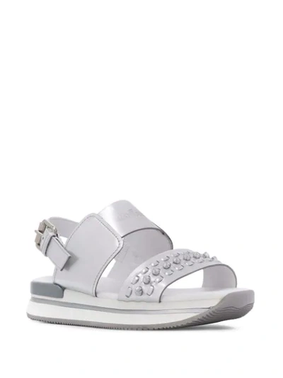 Shop Hogan Woven-strap Plafform Sandals In Silver