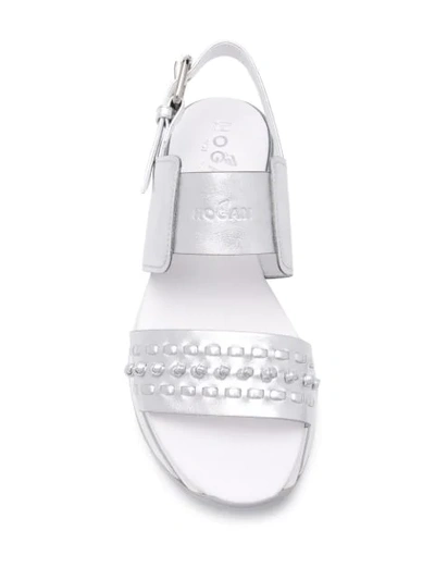 Shop Hogan Woven-strap Plafform Sandals In Silver