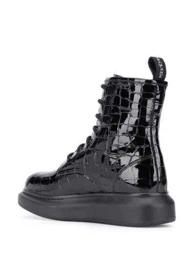 Shop Alexander Mcqueen Crocodile Effect Hybrid Lace-up Boots In Black