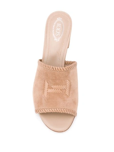 Shop Tod's Logo Embroidered 55mm Sandals In Brown