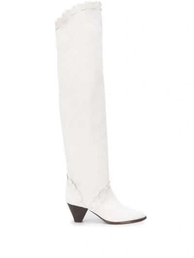 Shop Isabel Marant Over-the-knee Low-heel Boots In White