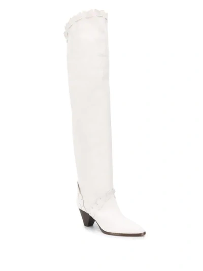 Shop Isabel Marant Over-the-knee Low-heel Boots In White