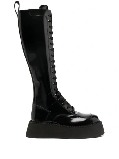 Shop Gcds Knee-length Lace Up Boots In Black