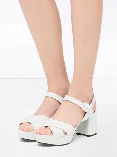 Shop Prada Patent Leather Sandals In F0009 White