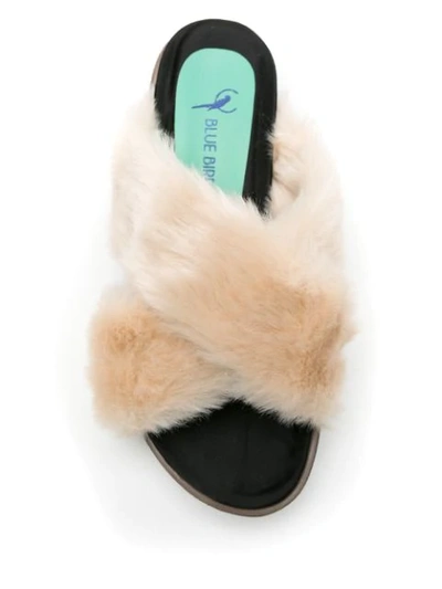 Shop Blue Bird Shoes Fluffy Slide Sandals In Neutrals