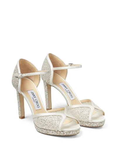 Shop Jimmy Choo Lacia 100mm Glitter Sandals In Silver