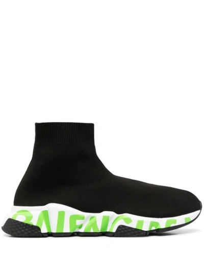 Shop Balenciaga Speed Graffiti-print Sock Sneakers In Black