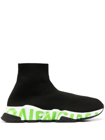 Balenciaga Women's Speed Graffitti Sock Sneakers In Green | ModeSens