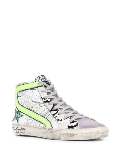 Shop Golden Goose Slide Leather High-top Sneakers In White