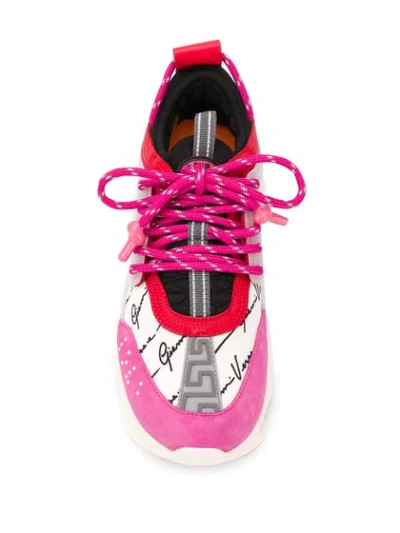 Shop Versace Chain Reaction Panelled Sneakers In White