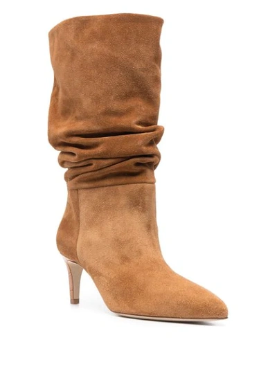 Shop Paris Texas Ruched Suede Ankle Boots In Brown