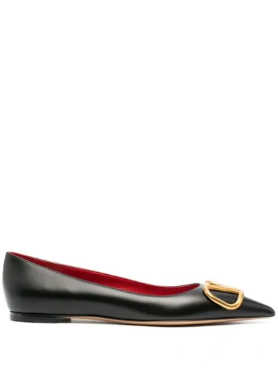 Shop Valentino Vlogo Ballerina Flats In Black