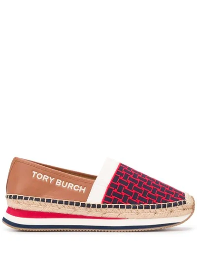 Shop Tory Burch Embossed Logo Platform Espadrilles In Brown