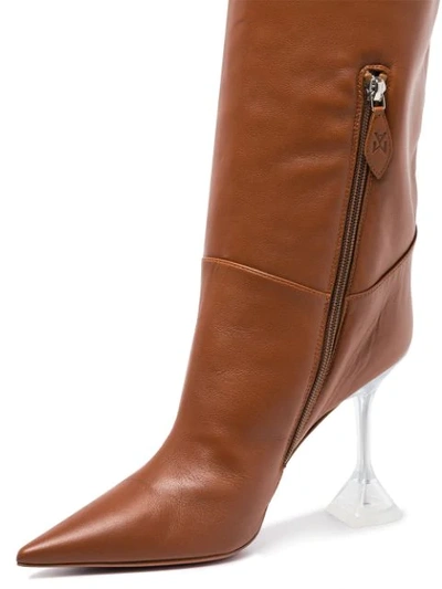 Shop Amina Muaddi Iman 95mm Leather Thigh-high Boots In Brown