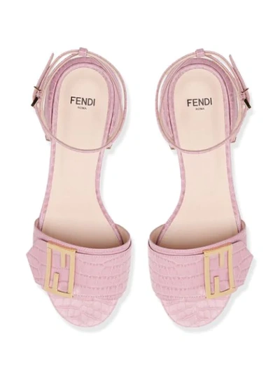 Shop Fendi Embossed Calf Leather Baguette Sandals In Pink