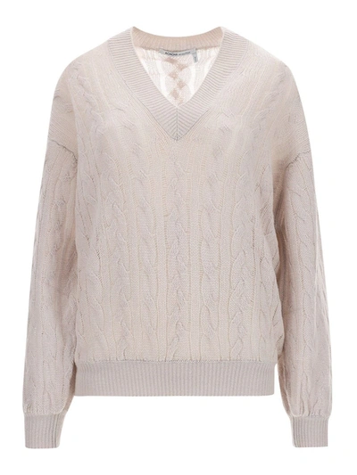 Shop Agnona Cable-knit Jumper In Pearl Grey