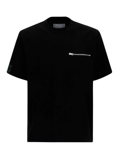 Shop Sacai Patchwork Cotton T-shirt In Black