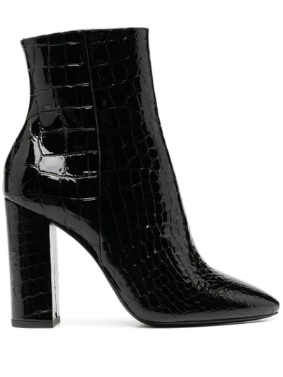 Shop Saint Laurent Embossed High Heel Boots In Black