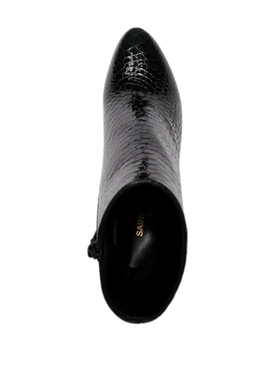 Shop Saint Laurent Embossed High Heel Boots In Black