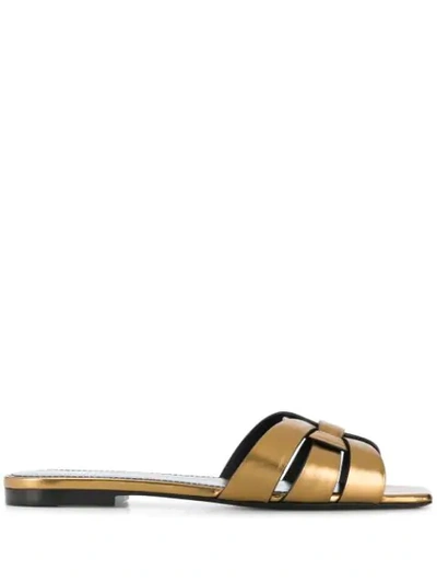 Shop Saint Laurent Tribute Metallic-finish Sandals In Gold