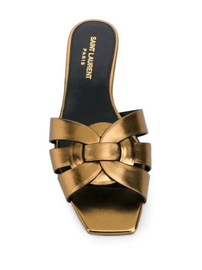 Shop Saint Laurent Tribute Metallic-finish Sandals In Gold