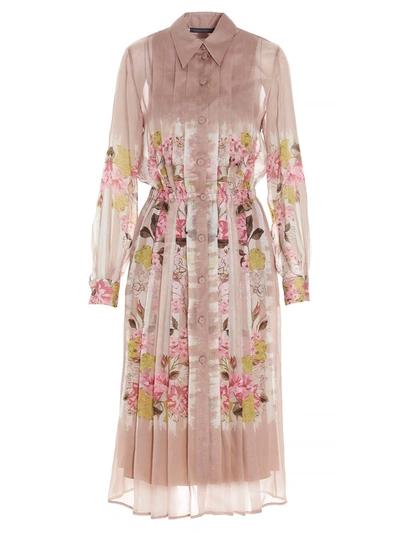 Shop Alberta Ferretti Floral Print Long Dress In Pink