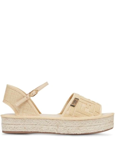 Shop Fendi Platform Espadrille Sandals In Neutrals