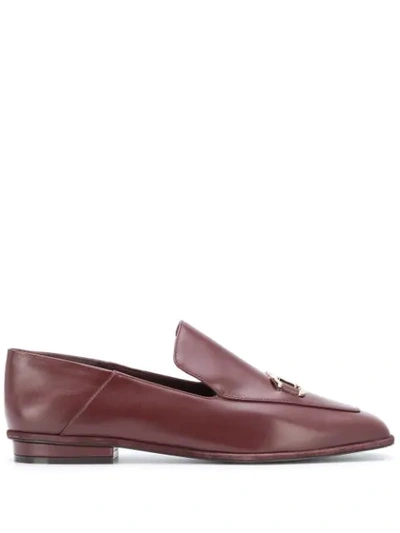 Ferragamo Logo Plaque Leather Loafers In Red