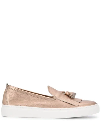 Shop Henderson Baracco Metallic Tassel Detail Loafers In Gold