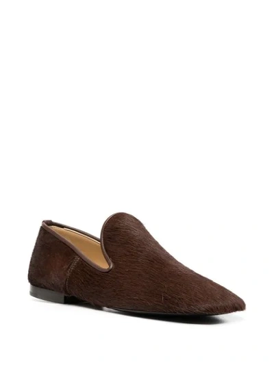 Shop Lemaire Fur-trimmed Loafers In Brown