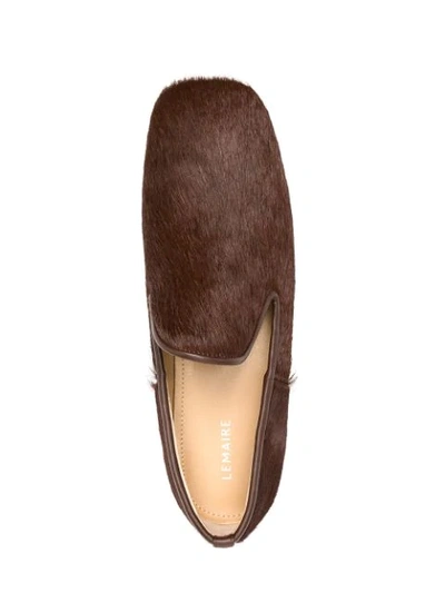 Shop Lemaire Fur-trimmed Loafers In Brown