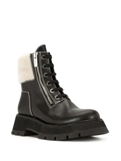 3.1 Phillip Lim Kate Zip Lug-sole Shearling-trimmed Leather Combat Boots In Black