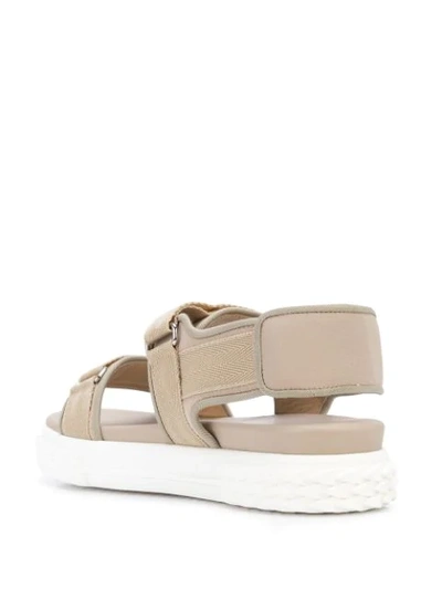 Shop Giuseppe Zanotti Touch Strap Flat Sandals In Neutrals