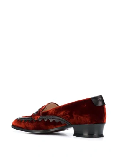 Shop Alexa Chung Leather-trimmed Velvet Loafers In Orange