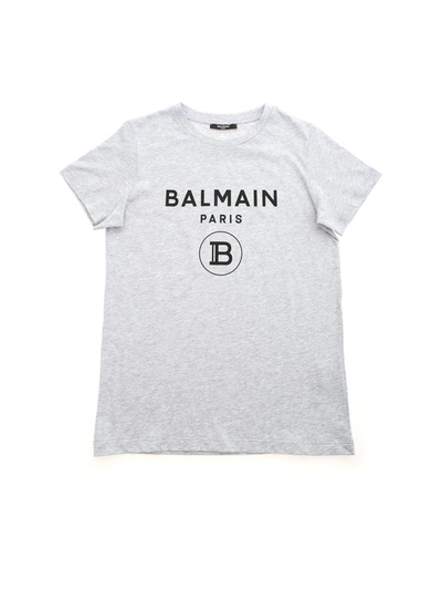 Shop Balmain Logo Print T-shirt In Grey