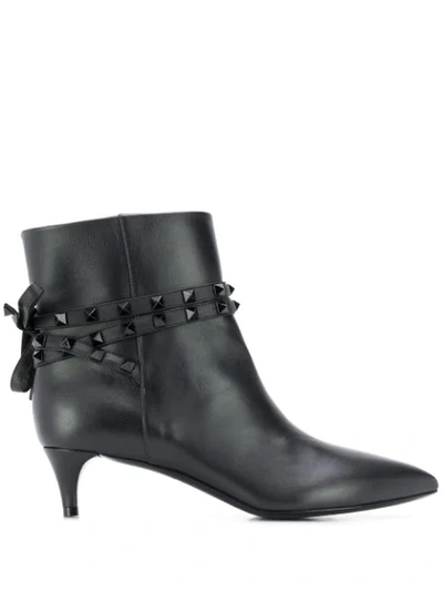 Shop Valentino Rockstud Leather Ankle Boots In Black