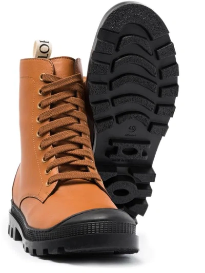 Shop Loewe Lace-up Leather Combat Boots In Brown