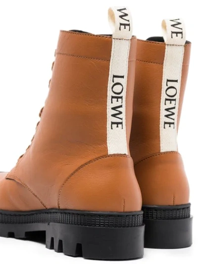 Shop Loewe Lace-up Leather Combat Boots In Brown