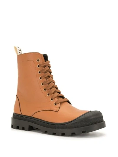 Shop Loewe Lace-up Leather Combat Boots In Brown