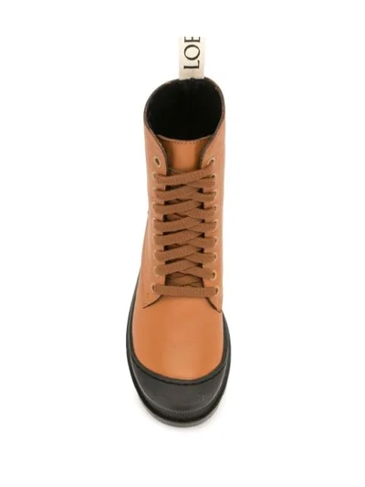 Shop Loewe Lace-up Leather Combat Boots In Brown