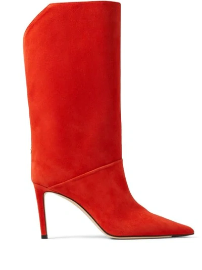 Shop Jimmy Choo Goat-suede 85mm Slip-on Boots In Red