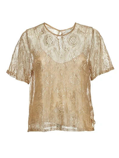 Shop Forte Forte Chantilly Lace Lurex T-shirt In Gold Color