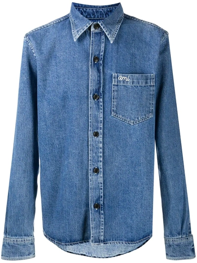 Shop Ami Alexandre Mattiussi Plain Denim Shirt In Blue