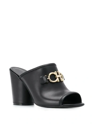 Shop Ferragamo Double Gancini Mules In Black