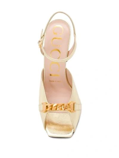 Shop Gucci Chain-detail Square-toe Sandals In Gold