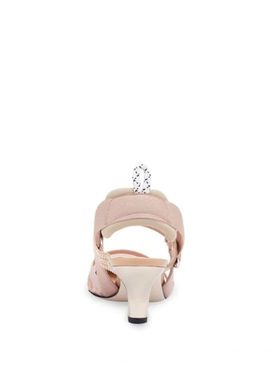 Fendi Black Leather And Mesh Slingbacks With Medium Heel In Pink