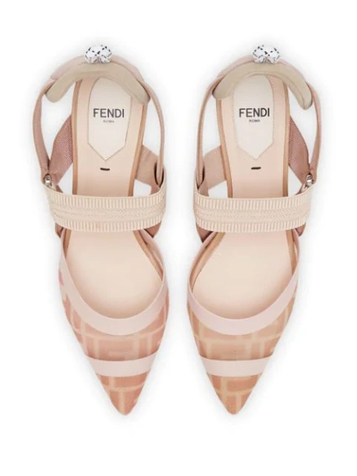 Fendi Black Leather And Mesh Slingbacks With Medium Heel In Pink