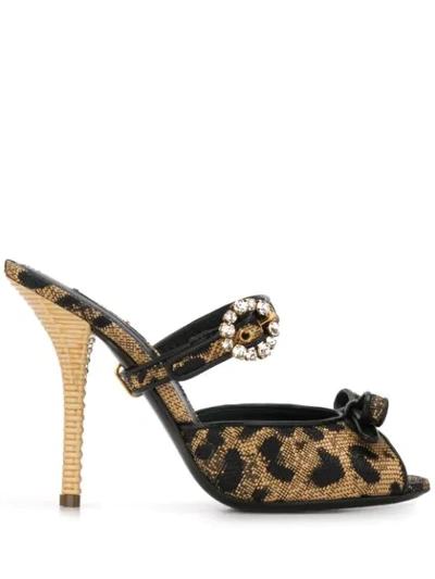 Shop Dolce & Gabbana Leopard-print Buckled Mules In Neutrals
