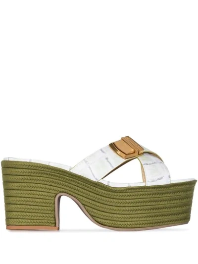 Shop Jacquemus 100mm Raffia Buckled Sandals In Green
